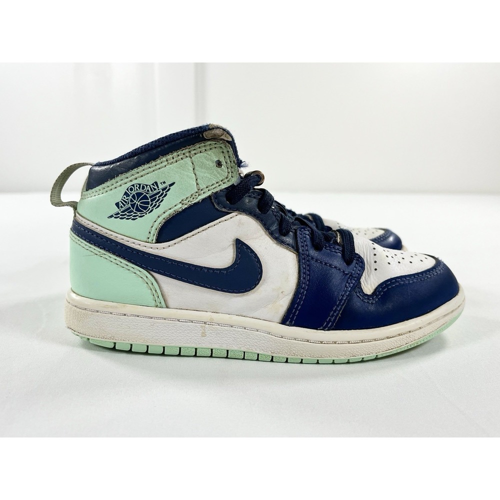Nike Air Jordan 1 Mid PS Blue Mint Mystic Navy 640734-413 Kids Size 13C Sneakers
